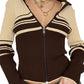 Brown Vintage Striped Patchwork Lapel Cardigan