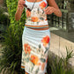Blue vintage ink flower print two-piece
