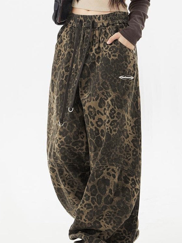 Punk Leopard Drawstring Cargo Pants