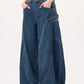 Vintage blue boyfriend jeans with large pockets and wide curved cut