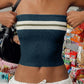 Vintage Dark Blue Knit Striped Bandeau Crop Top