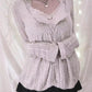 Beige Vintage Pointelle Cardigan with Square Neckline