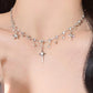 Silver vintage star water drop rhinestone necklace