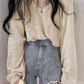 Y2K Apricot Cozy V Neck Baggy Thin Sweater 