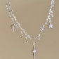 Silver vintage star water drop rhinestone necklace
