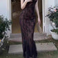 Lace Tie Slim Fishtail Maxi Dress