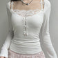 White Lace Stitching Bow Neck Long Sleeve Knit