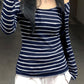 Vintage Striped One Shoulder Long Sleeve Top