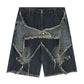 Vintage baggy star pattern patchwork denim shorts