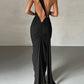 Black Vintage Backless Pleated Slim Fit Sleeveless Maxi Dress