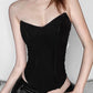 Black Sexy Bandeau Top with V Neck and Open Back