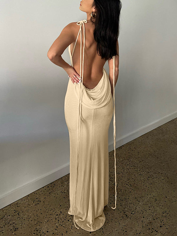 Apricot French Backless Cami Maxi Dress