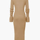 Solid Maxi Dress with Scalloped Sleeves and Ribbed Button Placket