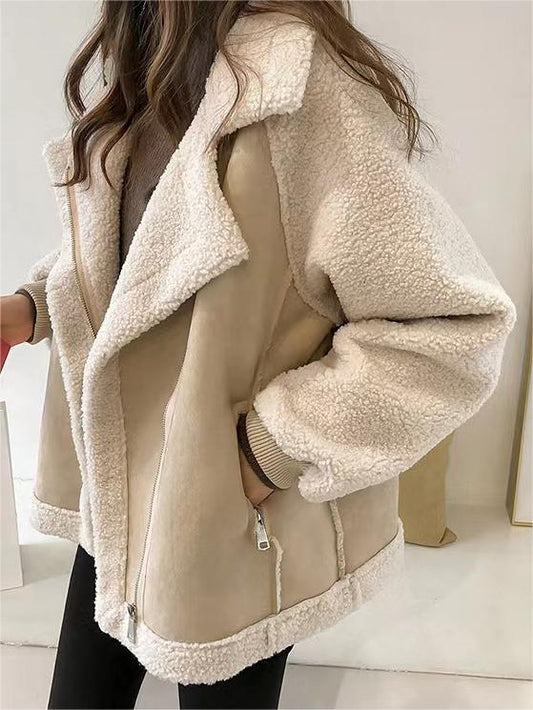 Oversize Warm Vegan Fur Suede Patch Jacket