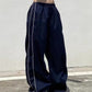 Navy blue retro sport baggy pants with stripes