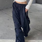 Navy blue retro sport baggy pants with stripes