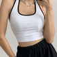 Contrast Color Vintage Trim Cropped Halter Tank Top