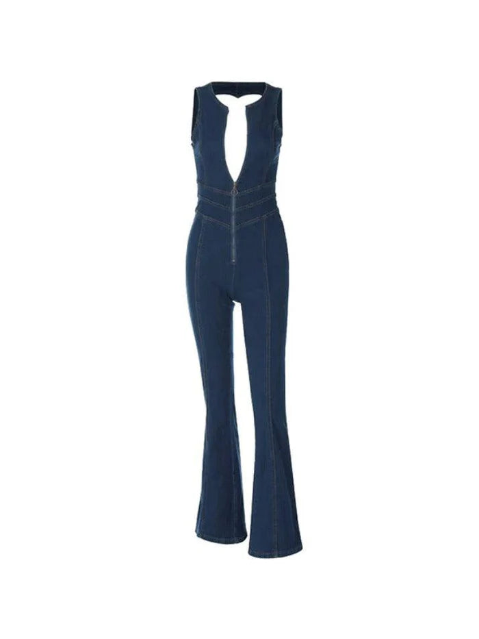 Vintage High Rise Denim Jumpsuit with Zipper