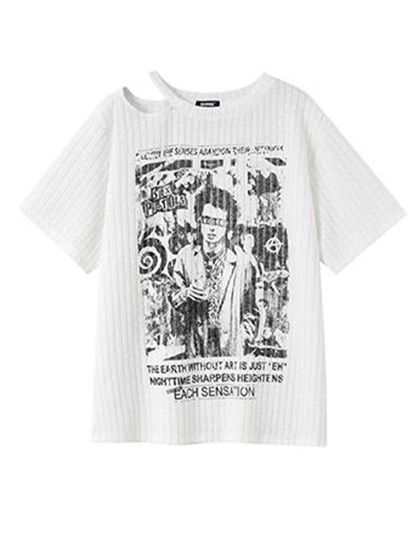 Weißes Vintage Punk Subculture Oversized Kurzarm T-Shirt