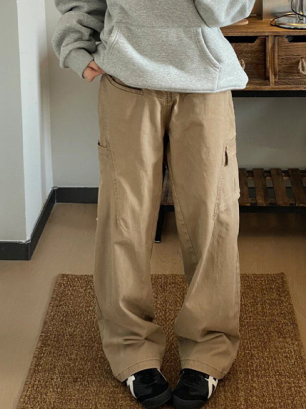 Khaki vintage cargo pants with pockets