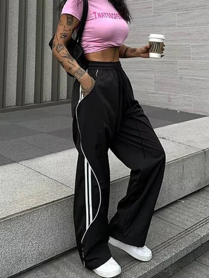 Contrast Retro Side Stripe Wide Leg Pants