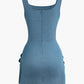 Blue 3D Flower Ruched Tank Denim Dress 