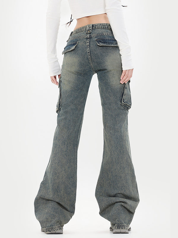 Retro Workwear Slim Version Cargo Flared Jeans