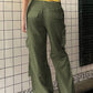 Green Hip Pop Low Rise Cargo Pants with Side Zipper