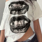 White vintage T-shirt with lips print and oversized fit