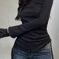 Black vintage knitted sweater with lacing and long sleeves