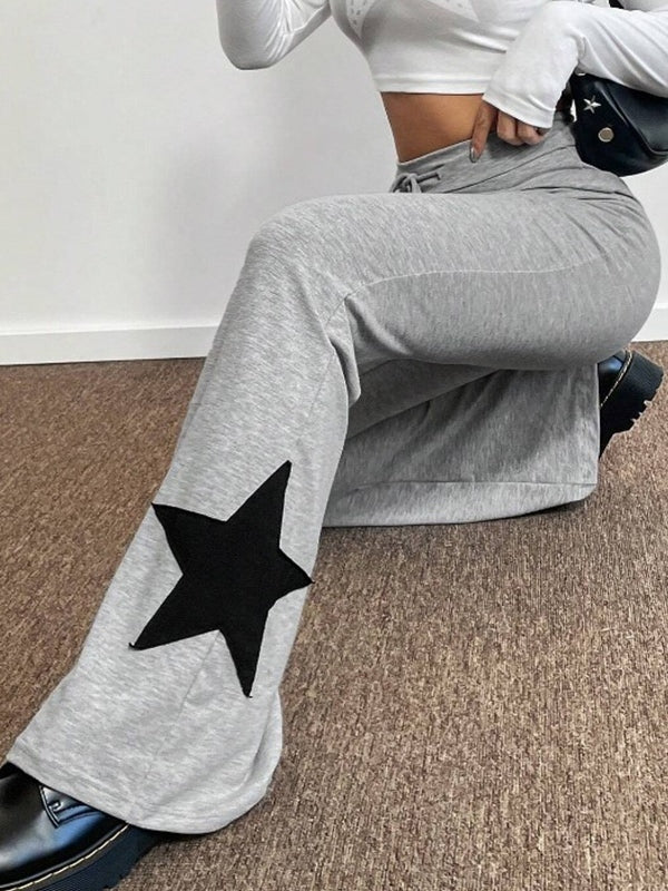 Hip Hop High Elastic Flared Pants with Star Pattern