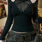 Black Y2k long sleeve with grid cross stitch design