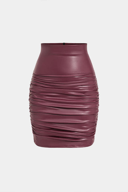 Solid Y2k faux leather ruffle skirt 