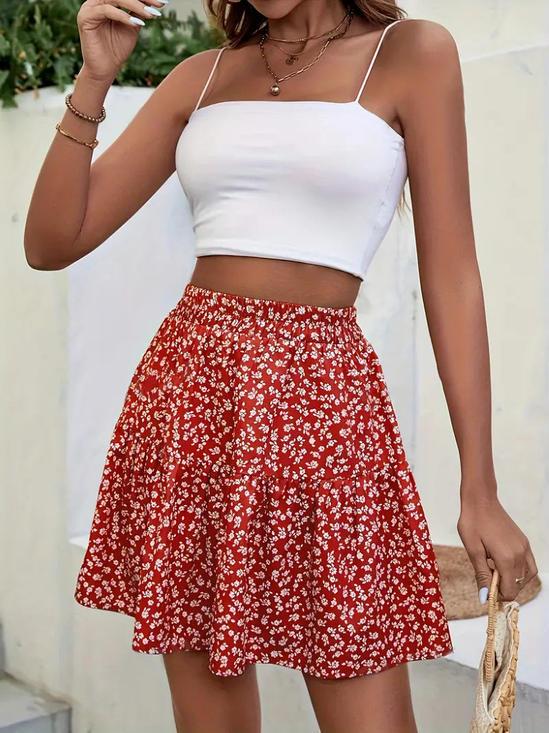 Vintage Floral High Waist Mini Skirt