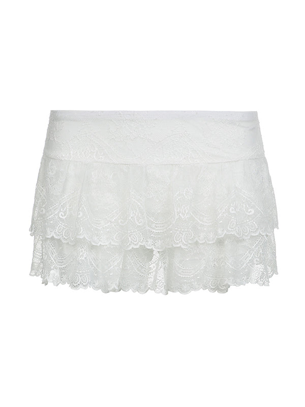 White Vintage Versatile A Line Low Waist Mini Skirt