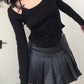 Black vintage halter long sleeve shirt with bow decoration