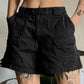 Solid Color Vintage Denim Cargo Shorts with Straight Leg