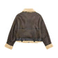 Classic brown leather jacket with lambswool lining and leather splice in short cut 