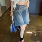 Blue Retro High Waist Denim Shorts with Wide Leg