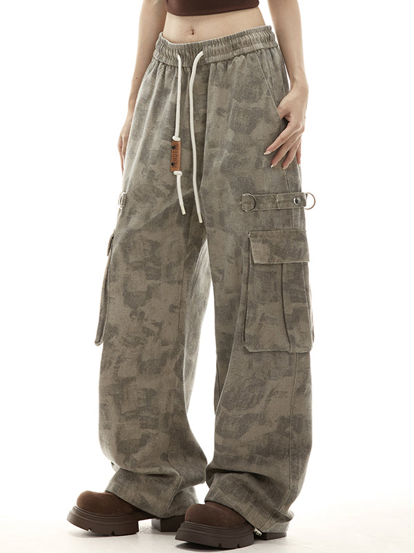 Kaffeefarbene Vintage Wasteland Camouflage Cargo Hosen