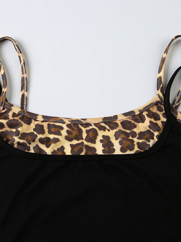 Y2k Leopard Print Two Piece Cami Top