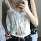 White Fairycore Jacquard Lace Lacing Cami Top