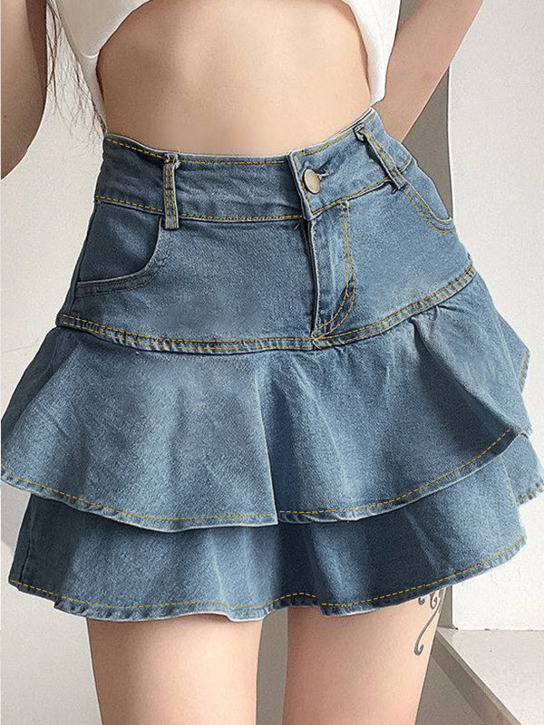 Blue Tiered Vintage Denim Mini Skirt