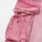 Pink Y2K Multi Pocket Ripped Cargo Jeans with Faded Effect