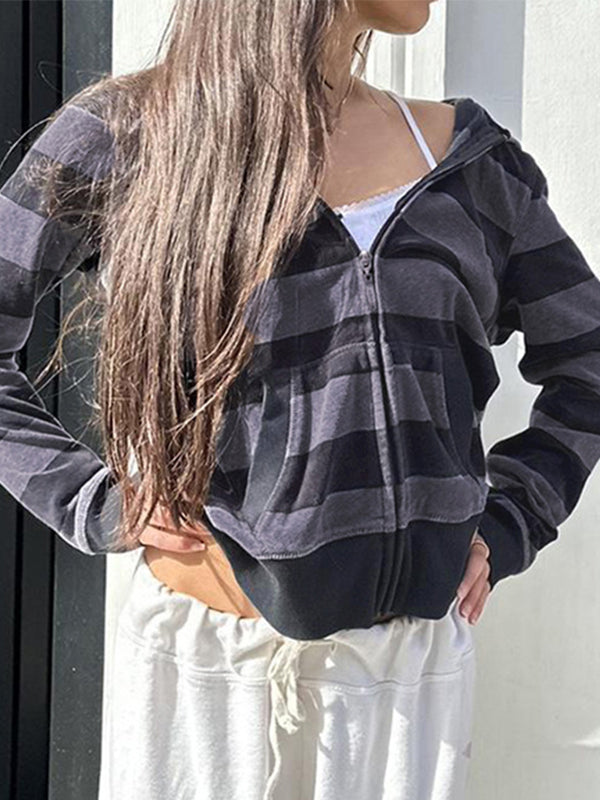 Vintage Striped Oversized Long Sleeve Hoodie