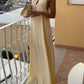 Beige Vintage Backless Holiday Long Dress with Round Neck