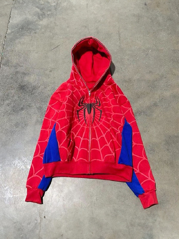 Roter Gothic Dunkler Spider Print Oversized Hoodie