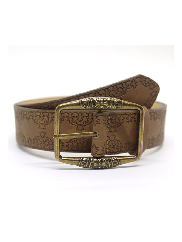 Brown Vintage Embossed Ethnic Buckle Belt