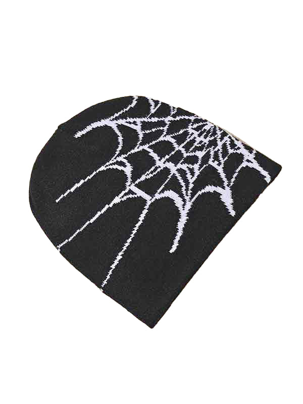 Punk black beanie hat with spider web design