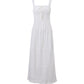 White French pleated slim midi dress with lace lacing